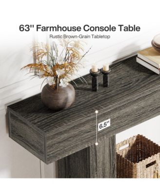 63-Inch Farmhouse Wood Console Table with U-Shaped Base, 2-Tier Narrow Sofa Table for Entryway & Living Room