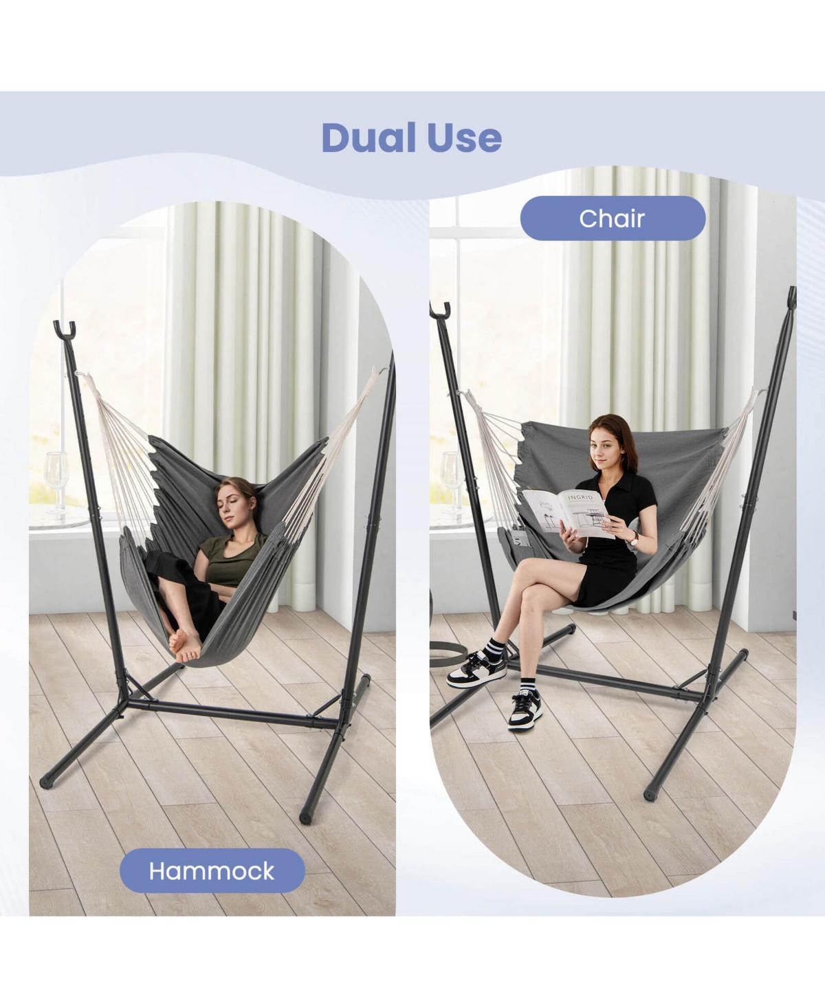 Adjustable Hammock Chair with Stand 6 Adjustable Positions Storage Pocket Sturdy