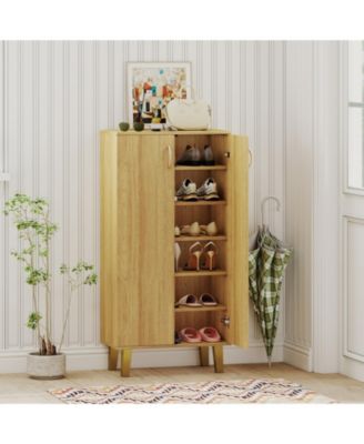 6-Tier Wooden Shoe Storage Cabinet w/ Doors Removable Shelves for Entryway