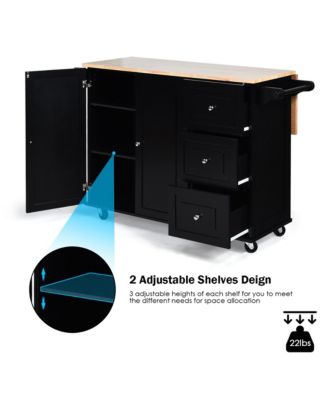 Drop-Leaf Kitchen Island Trolley Cart Wood Storage Cabinet w/ Spice Rack