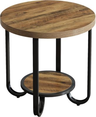 Round End Table with 2-Tier Storage Shelf, Industrial Side Table with Curved Metal Legs
