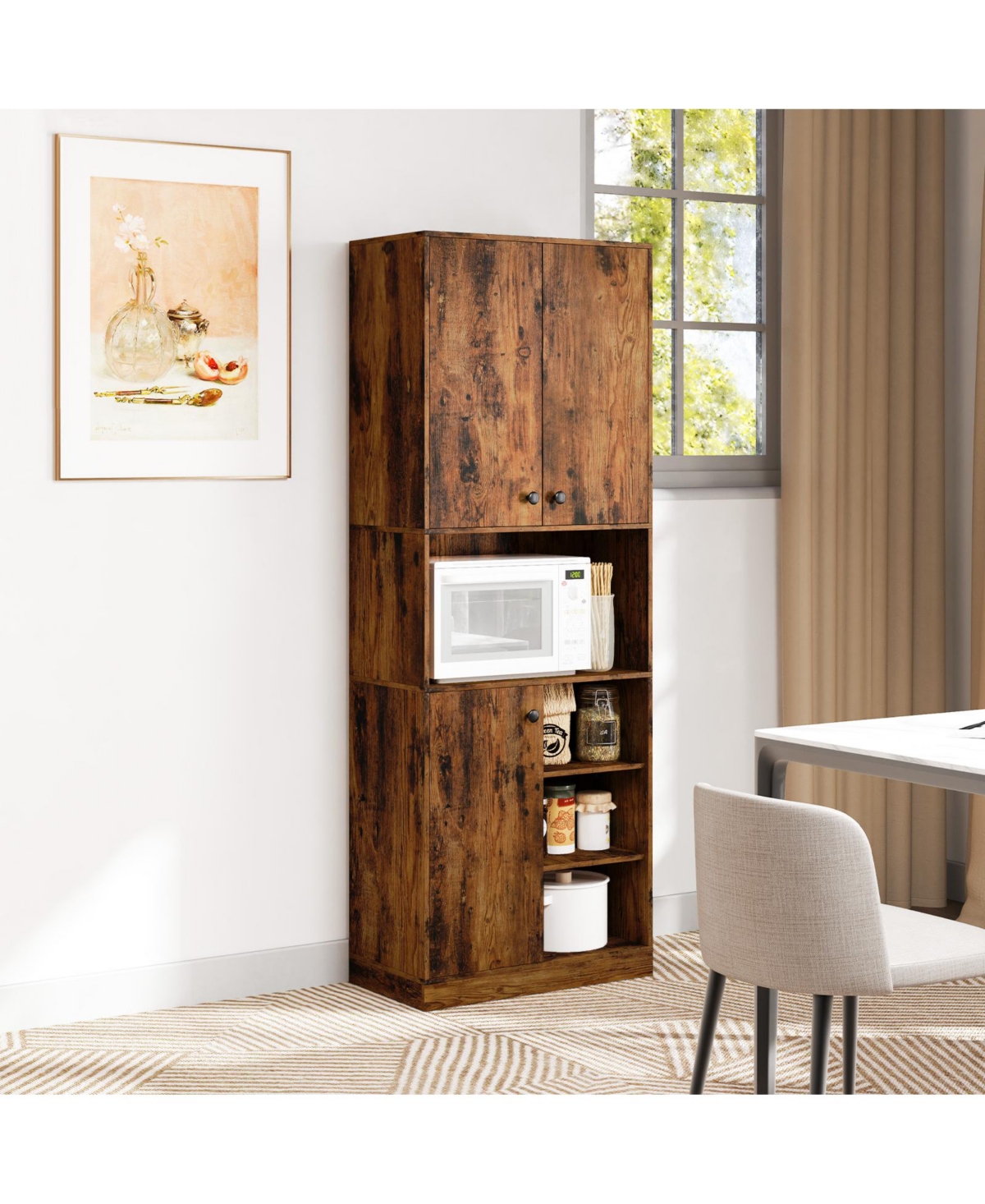 Costway Kitchen Pantry Storage Cabinet 65.5" Tall Modern Hutch Cabinet with Microwave Stand