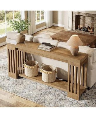 2-Tier Extra Long Entryway Table, 70.9-Inch Farmhouse Console Table with Vertical Stripe Legs