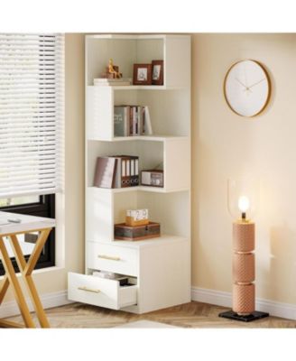 5-Tier Corner Bookshelf with 2 Drawers, 66.9-Inch Tall Corner Bookcase Shelf, Home Office