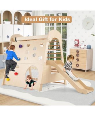 8-in-1 Indoor Jungle Gym Wooden Playground with Climbing Wall, Net, Ladder