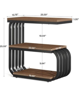 Small End Table, 3 Tier Design Accent Table with Metal Frame, Industrial Vintage Nightstand for Living Room, or Small Spaces (1, Brown)