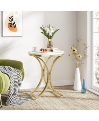   End Table Small Round Faux Marble Sofa Side Table (1 PCS)