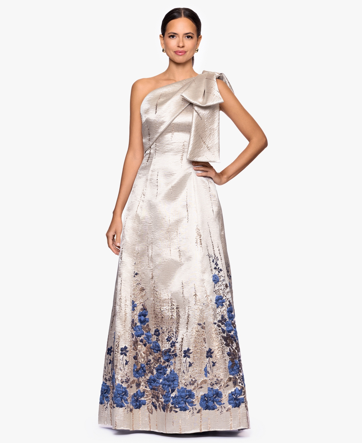 Betsy & Adam Women's One-Shoulder Long Dress