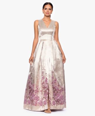 Betsy & Adam Women's Jacquard Pattern V-Neck Long Dress - Macy's