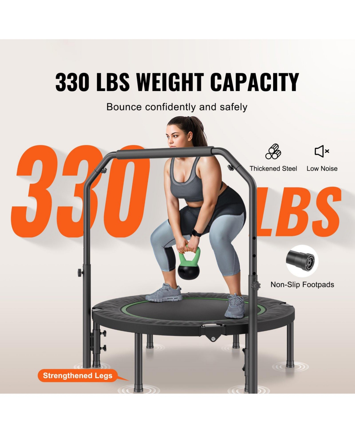 Sugift Foldable Mini Trampoline 40" Fitness Rebounder with Adjustable Handle