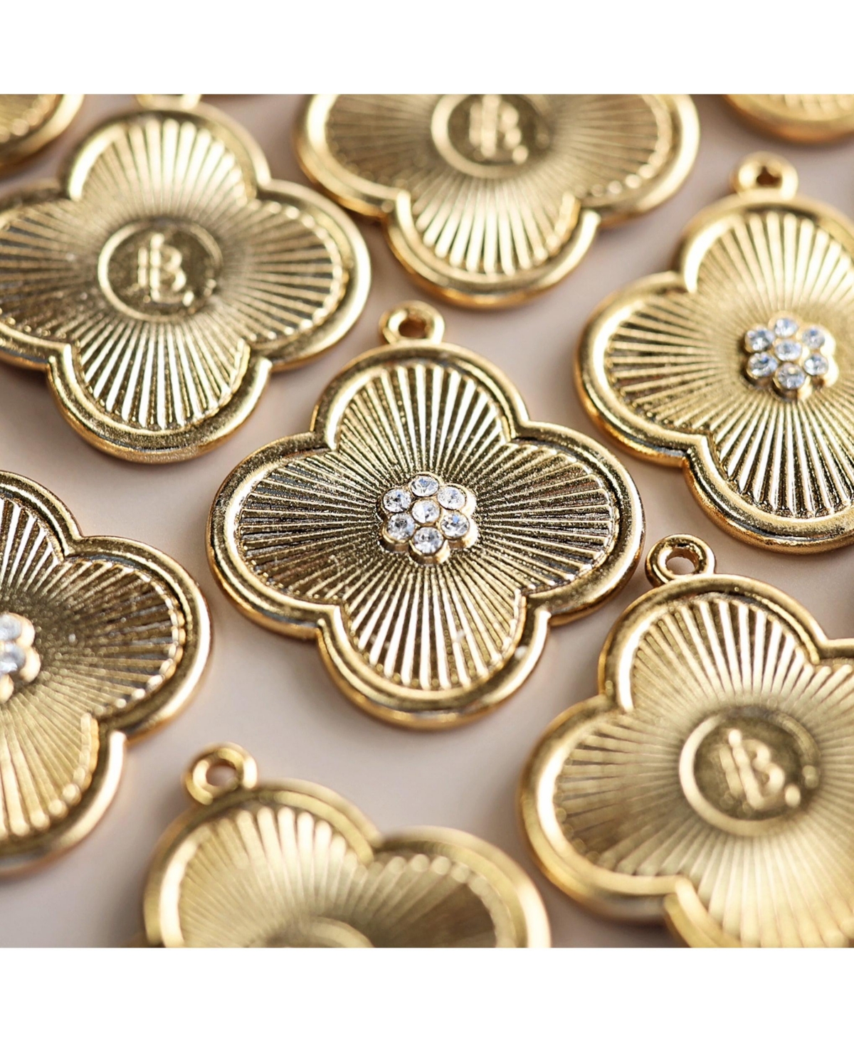 Bowood Lane 25mm Clover Charm with Micro Pave Cz Center On A Gold Plated Oval Chain Necklace