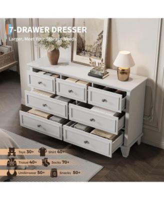 Dresser for Bedroom, 7 Drawer Dresser, Wooden Chest of Drawers with Deep Drawers, 47" Long Dressers TV Stand
