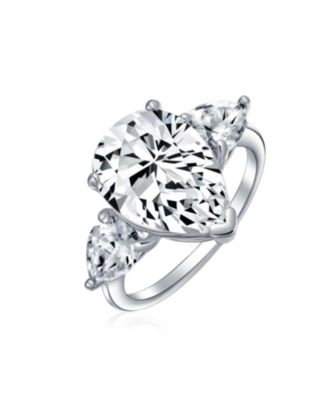 7CT Yellow CZ Cubic Zirconia Pear Shaped Solitaire Statement Ring Trillion Side Stones Sterling Silver