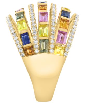 Multi-Sapphire (2-1/5 ct. t.w.) & Diamond (3/8 ct. t.w.) Ring in 14k Yellow Gold