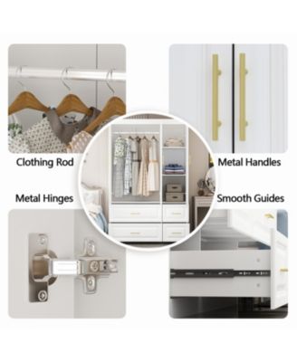 3-Door Big Wardrobe Armoires with Hanging Rod, 4-Drawers, Storage Shelves