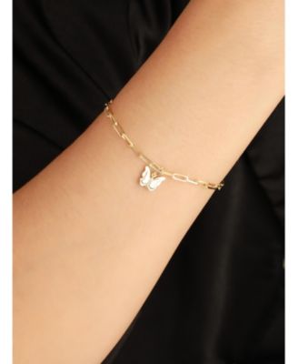Butterfly Charm with Paperclip Chain Bracelet in 14K Gold, 7 in, approx. 3.0 grams.