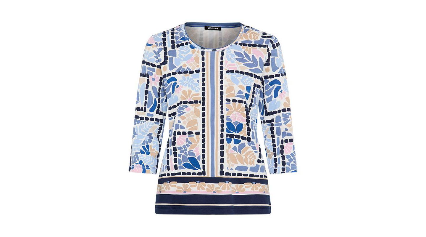 Женская футболка Olsen Floral and Border Print, цвет: Чернильный синий — фото 3