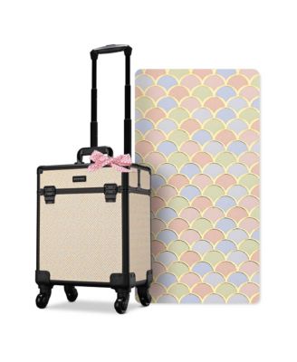 Rolling Makeup Train Case on Wheels Cosmetic Trolley Art Deco Pastel