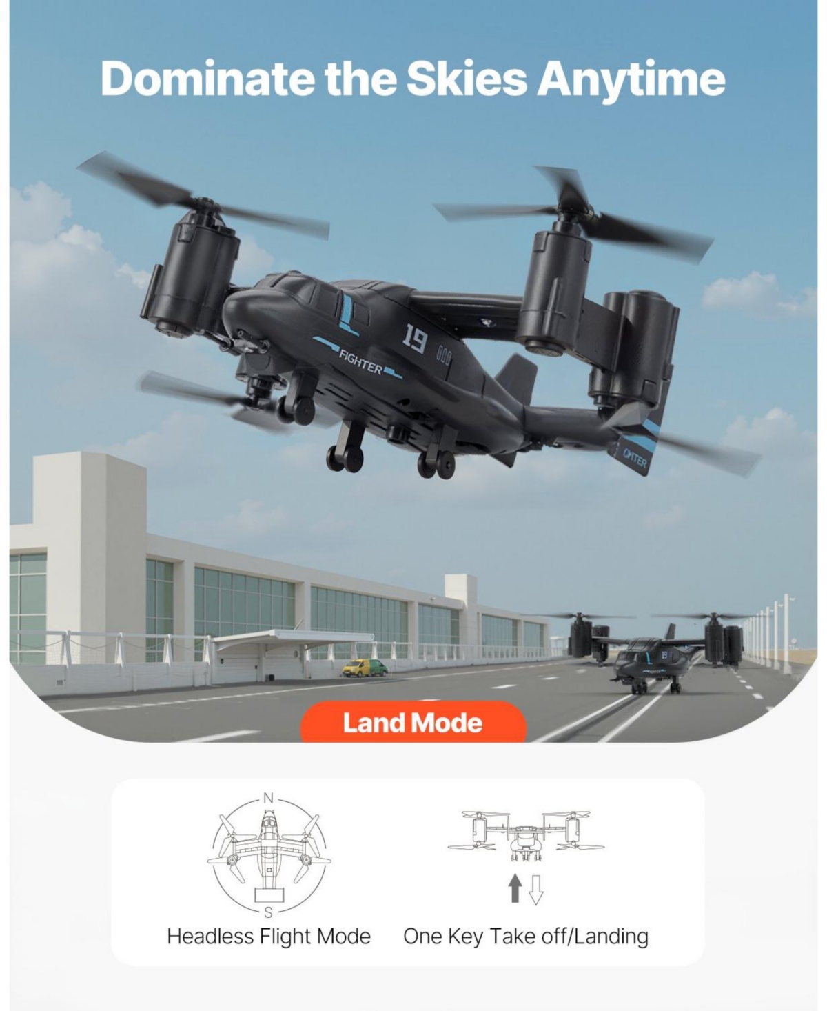 Mecale Rc Helicopter, 2.4GHz 4-Channel with Gyro & Wing Lights, One-Key Takeoff/Landing Flying Plane Toy for Kids 8+