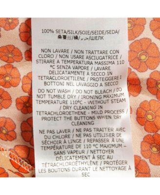 Women's Orange Ditsy Floral Print Silk Trousers