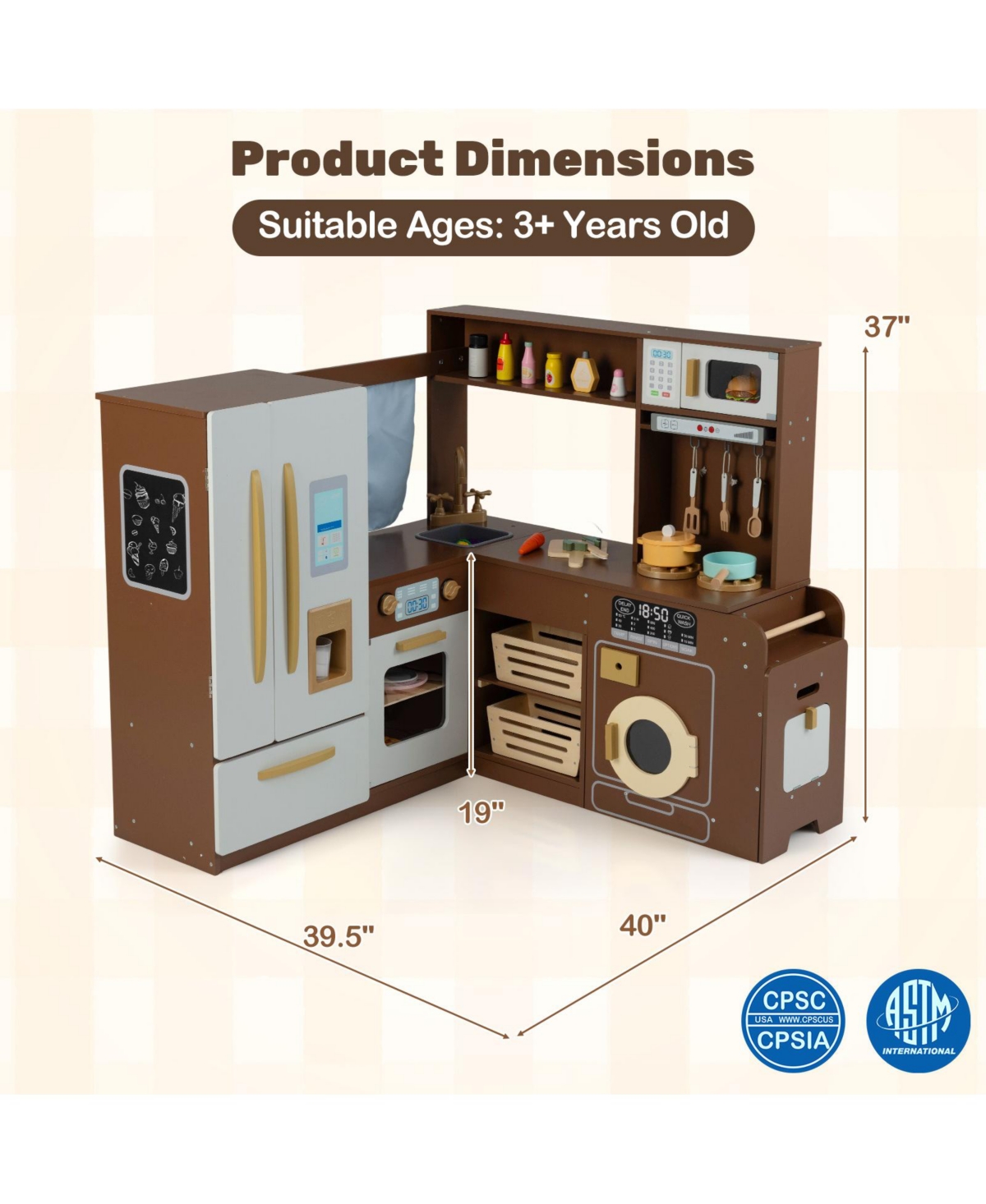 Hongge Wooden Corner Play Kitchen Set With Lights Sounds And 22 Accessories