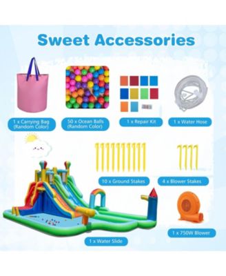 Inflatable Water Slide Park With Dual Slides Climbing Wall And Basketball Hoop