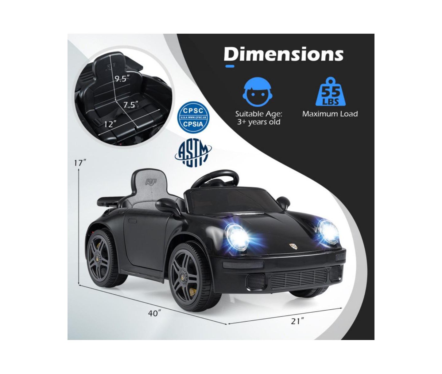 Детская игрушка HONGGE 12V Electric Ride On Car with Remote Control and Music, цвет: Чёрный — фото 5