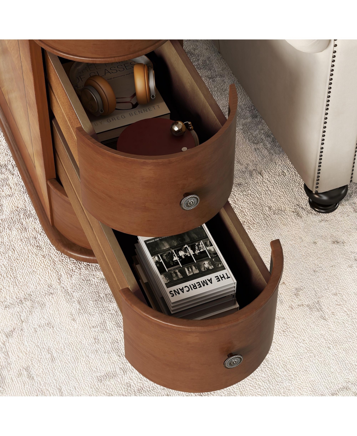 sumyeg Charging End Table with Drawers Sofa Side Table Storage