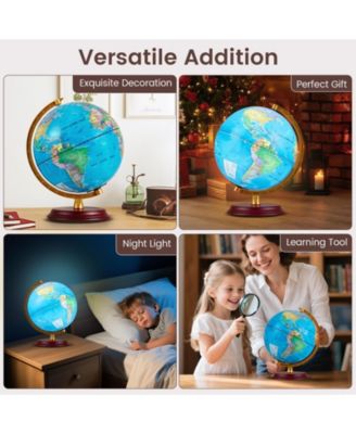 8 Inch LED Illuminated World Globe With Wooden Base And USB Power Cord