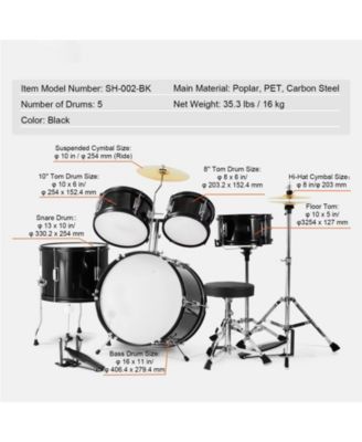 Kids Drum Set 5-Piece 16" Full Beginner Kit with Cymbals Pedals