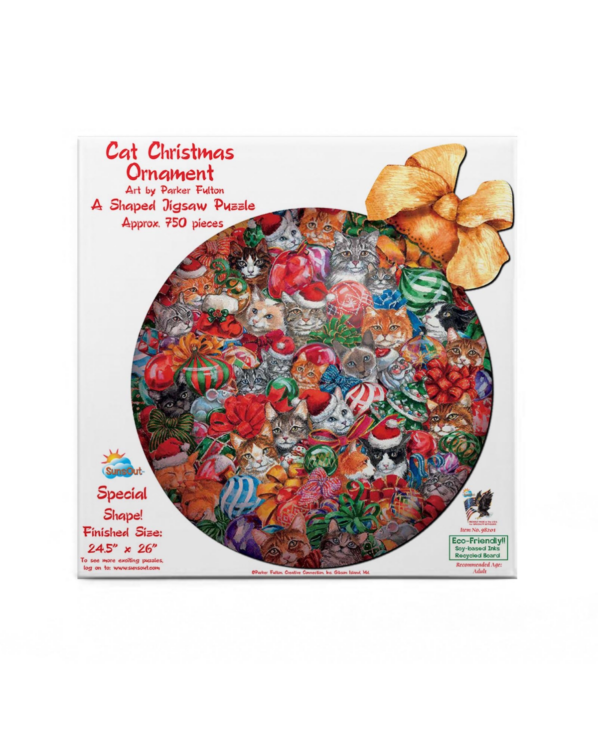 SunsOut Cat Christmas ornament 750 piece Jigsaw Puzzle for Adults Special Shape Christmas