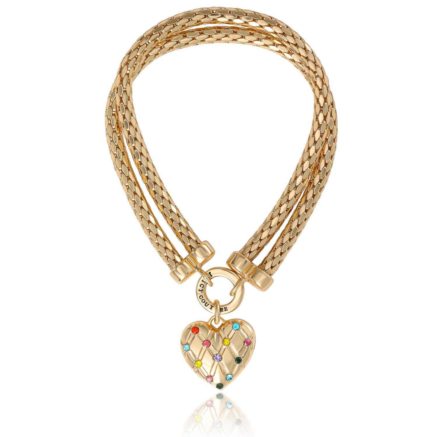 Double Chain Heart Padlock Bracelet, Gold&acirc;€‘Tone with Rainbow Crystals