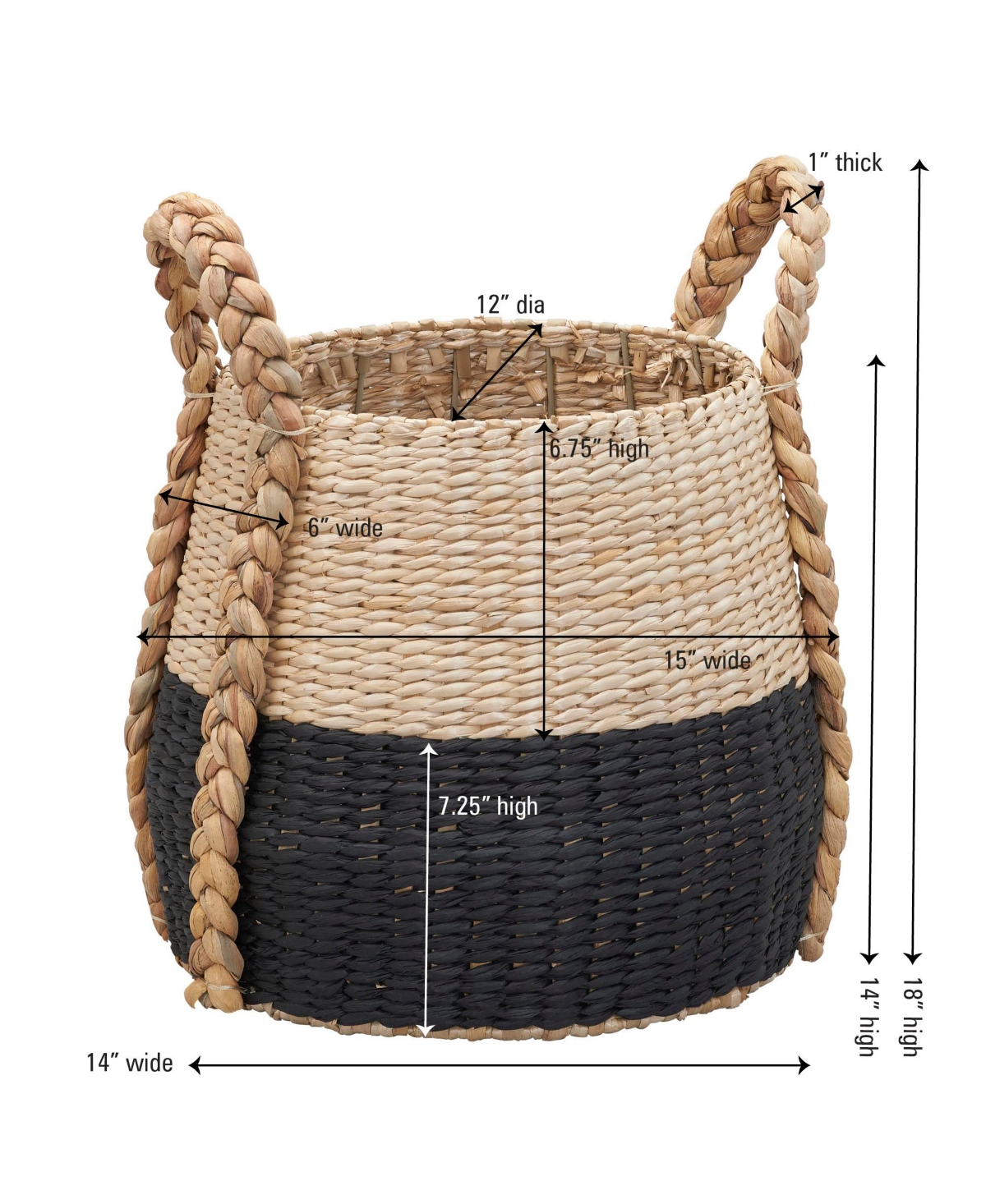 Household Essentials Cattail and Paper Terra Basket, Natural and Black