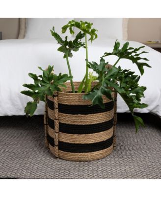 Braided Handle Basket, Black and Natural