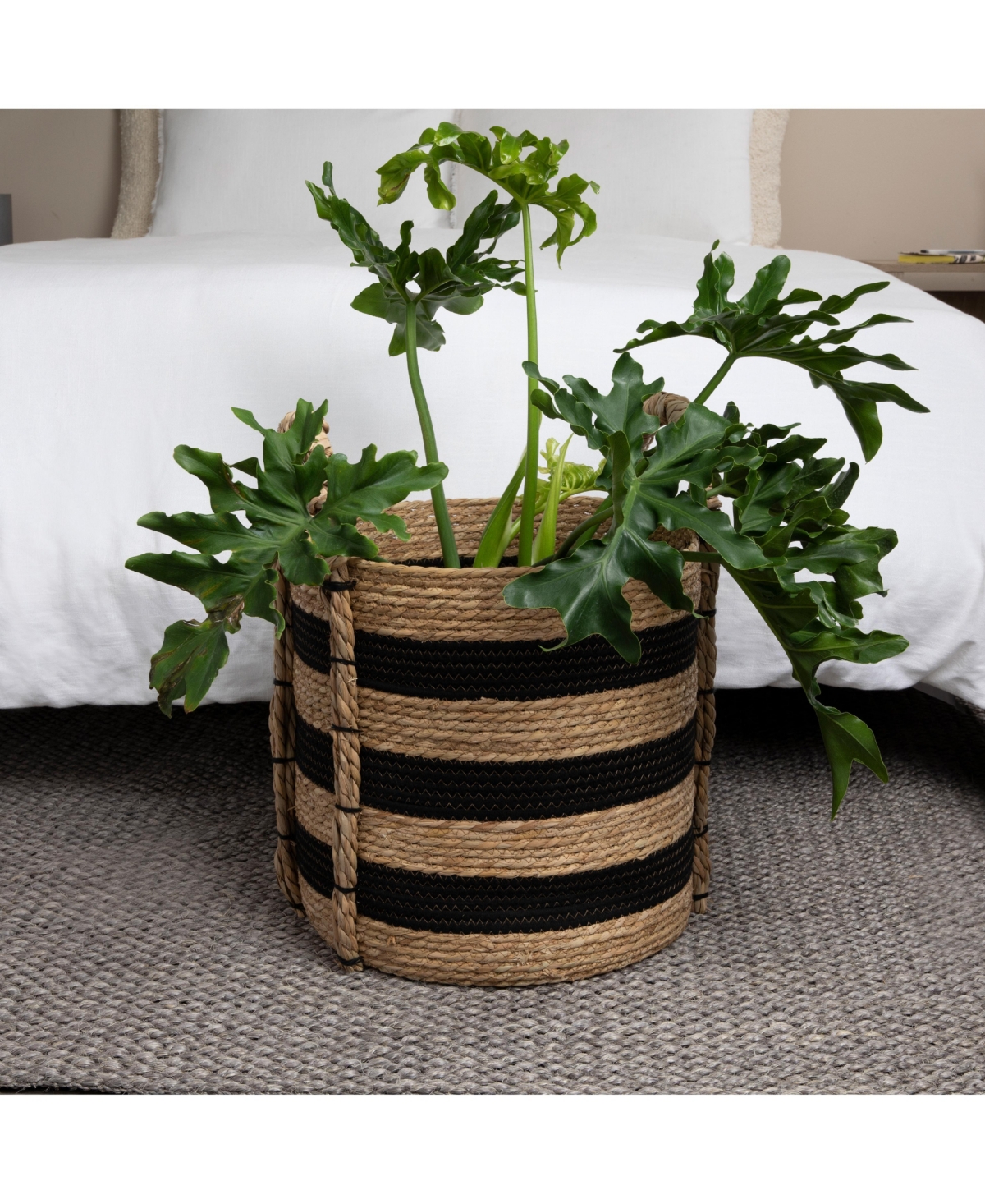 Household Essentials Braided Handle Basket, Black and Natural