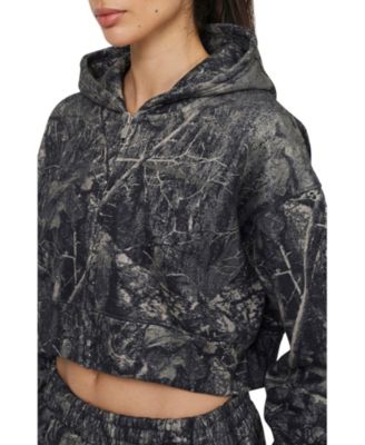 Women's Woodland Blackout Camo Crop Zip Hoodie