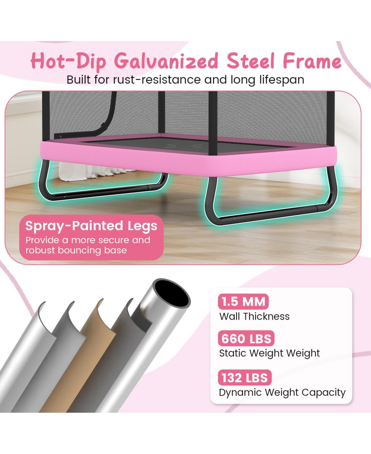 Hongge Kids Trampoline With Detachable Swing And Horizontal Bar For Indoor And Outdoor Play