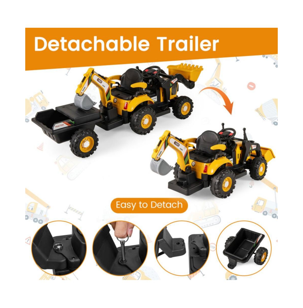 Hongge 4 in 1 Kids Ride On Tractor 12V with Remote