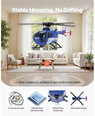 RC Helicopter, 2.4GHz 4-Propeller 4-Channel with Gyro, LED Light, One-Key Takeoff/Landing, Plane Toy for Kids 8+