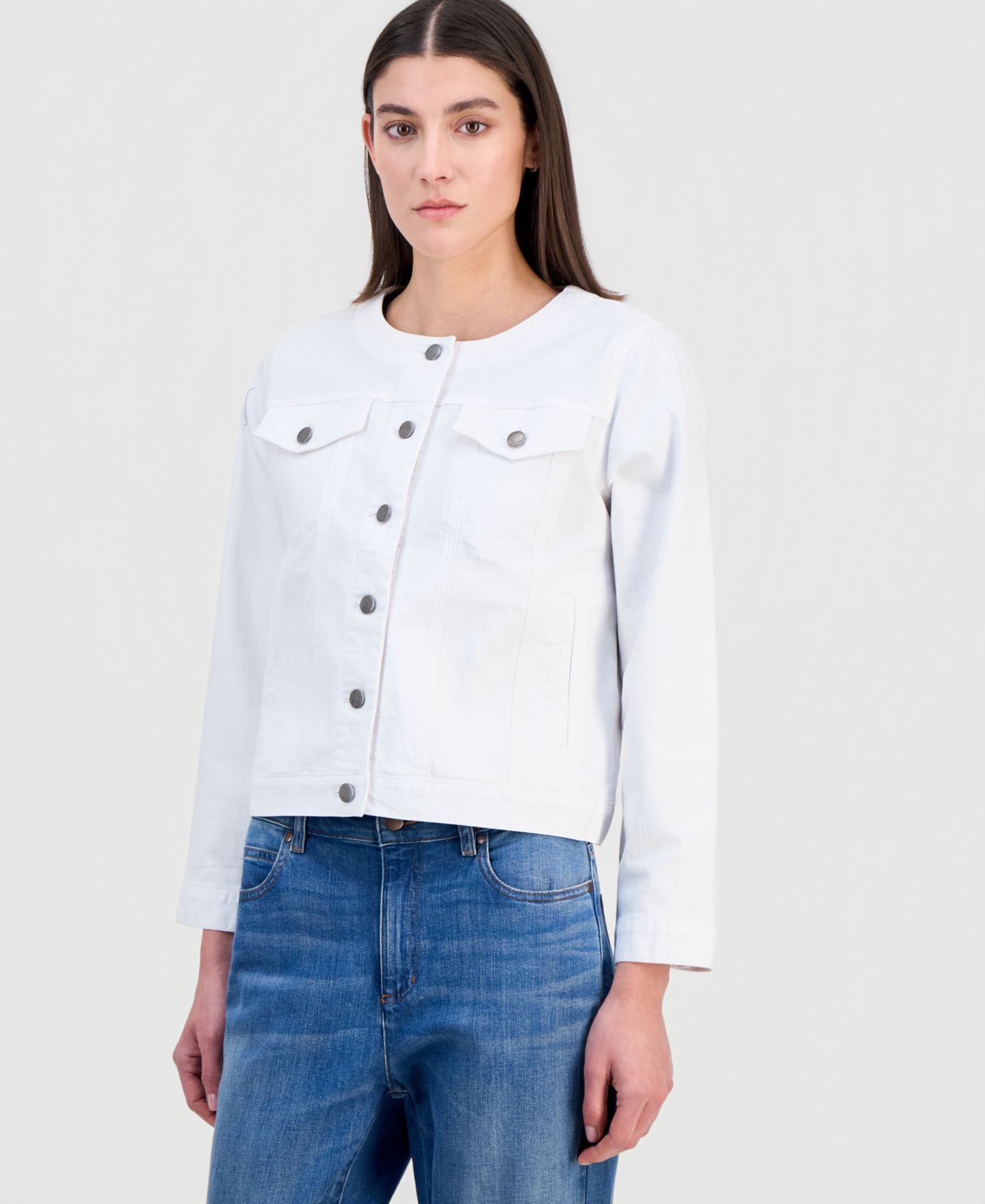 Женская куртка Eileen Fisher Petite Round-Neck Denim Jacket — фото 1