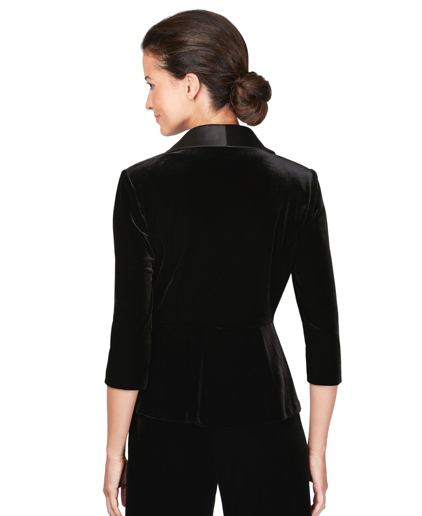 Женский топ Alex Evenings Satin-Collar Velvet Peplum Top, цвет: Чёрный — фото 2