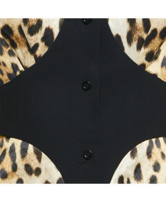 Women's Couture Brown Leopard Print Cotton Blend Shirt Dress