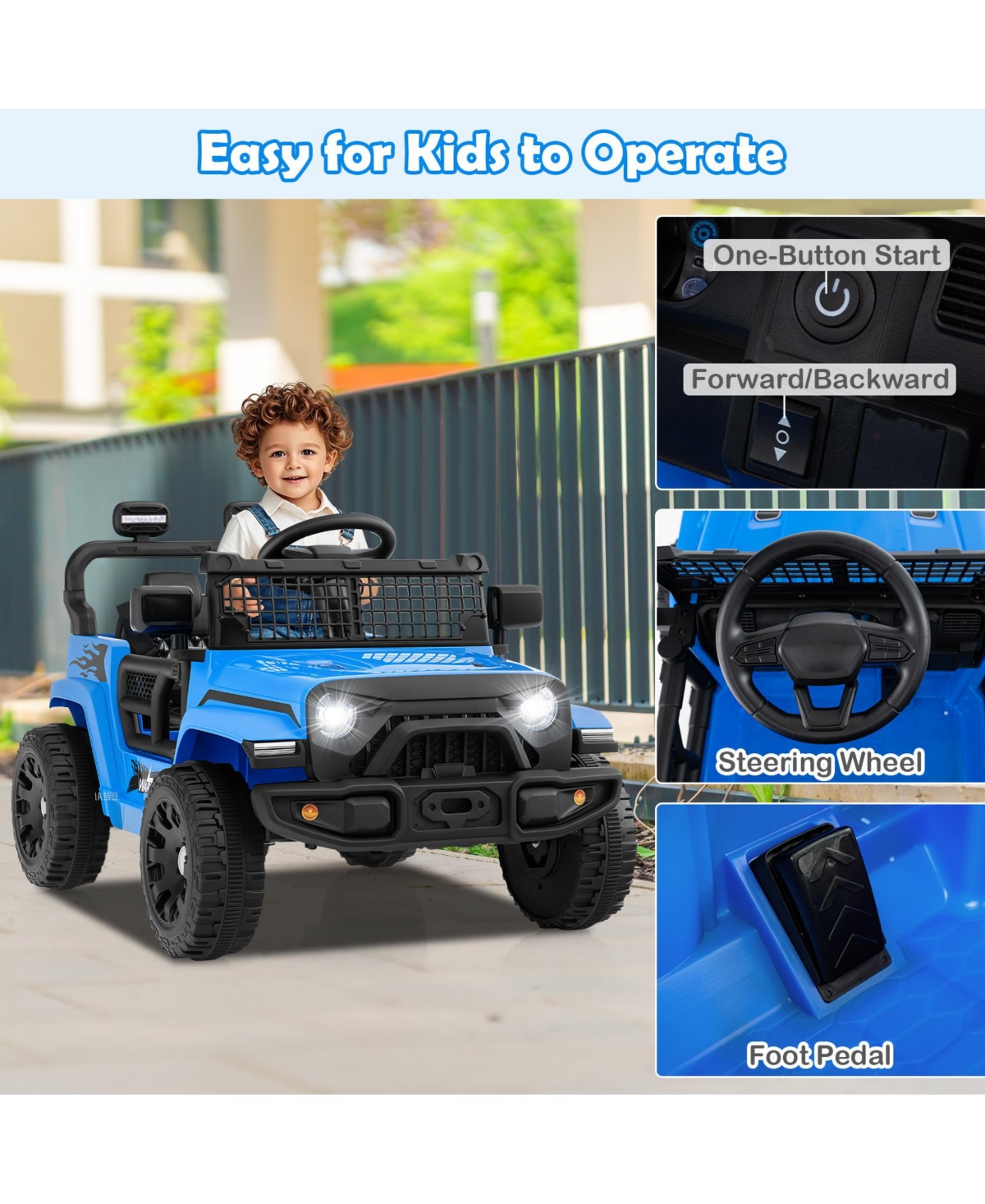 Hongge 12V Kids Ride On Truck With Remote Control Led Lights And Music
