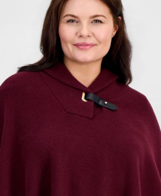 Women's Buckle-Trim Wool-Blend Sweater Poncho