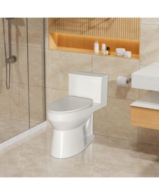 Ceramic One Piece Elongated Skirted Bathroom Fixture with Comfortable Seat Height and Soft-Closing Seat&Lid