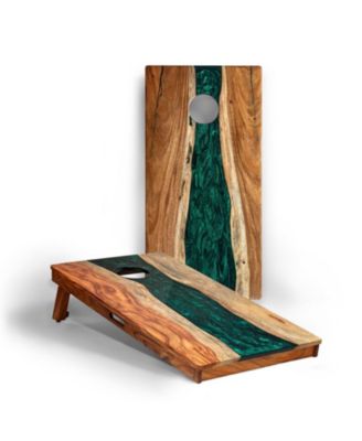 The River Epoxy Resin With Live Edge Acacia Pathfinder Art Cornhole Boards