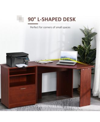 Computer Desk w/ Printer Cabinet L-Shape Corner Table PC Laptop Desk