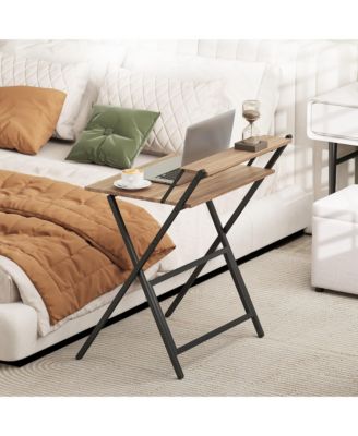 HOMCOM Small Folding Desk Foldable Computer Desk with Monitor Shelf