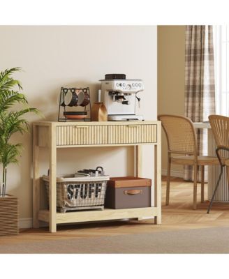 35" Modern Console Table with Drawers, Narrow Entryway Table Natural