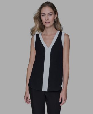 Women's Contrast Sleeveless V-Neck Top